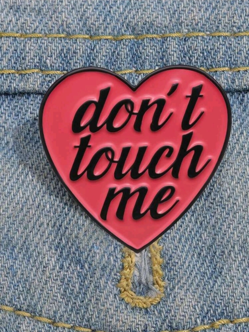 Heart Enamel Pin - Pink "Don't Touch Me"